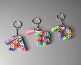 A-Z initial colourful rainbow keyring with tassel