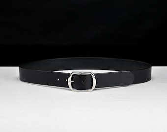 Symmetria - Full Grain Leather Belt - Black English Bridle (Silver)