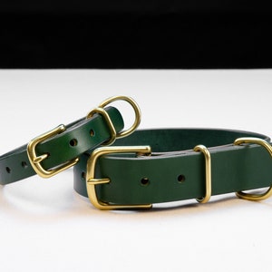 Leather Dog Collar - Zucchini Green English Bridle Leather (Natural Brass)