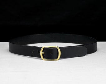 Symmetria - Full Grain Leather Belt - Black English Bridle (Natural Brass)