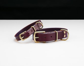 Leather Dog Collar - Eggplant Purple English Bridle Leather