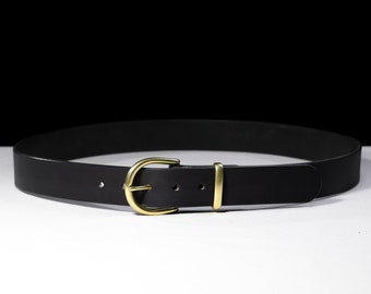 Arcus - Full Grain Leather Belt - Black English Bridle (Natural Brass)