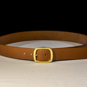 Diem - Full Grain Leather Belt - Conker Brown English bridle with centre-bar buckle (Natural Brass)