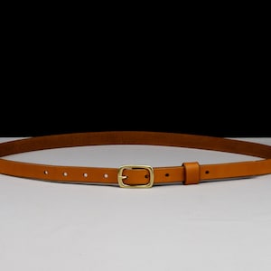 Minima - Slim Leather Belt - Tan Brown English Bridle (Natural Brass)