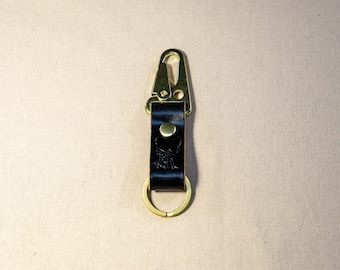 Short Snap & Ring Key Fob - Black English Bridle Leather