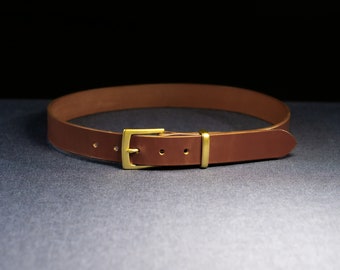 Opus - Full Grain Leather Belt - Hazel Brown English bridle with heel-bar buckle (Natural Brass)