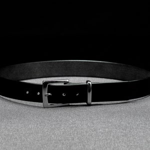 Opus - Full Grain Leather Belt - Black English bridle with heel-bar buckle (Silver)