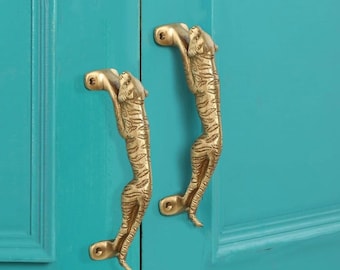 Handmade Jaguar Design Brass Door Handle, Brass Main Door Handles, Decorative Handles, Indian Home Decor