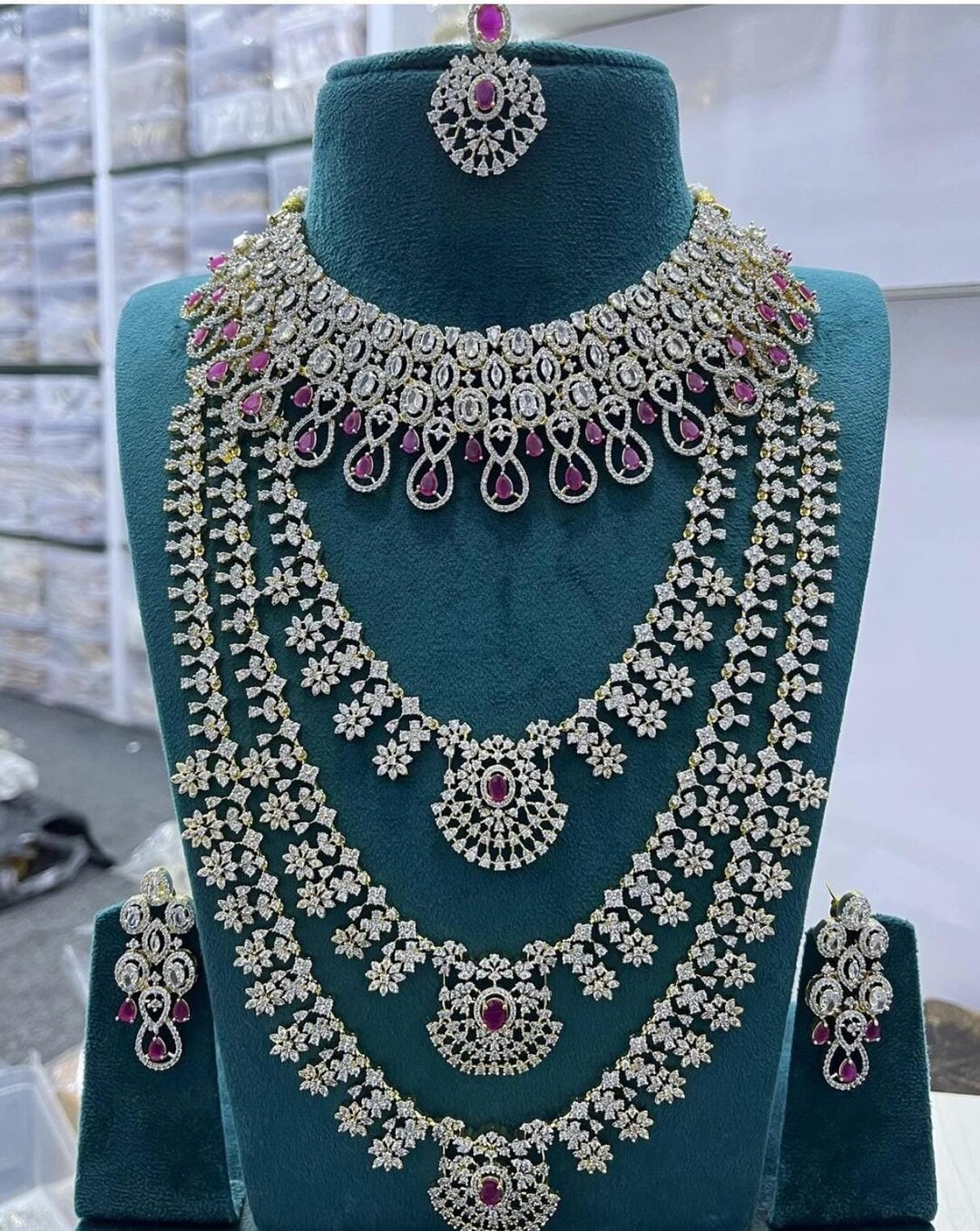 American Diamond Necklace Set,cz Necklace,indian Jewelry