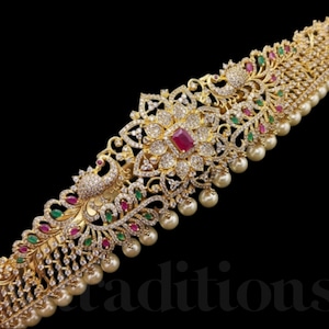 CZ gold plated Vaddanam / Traditional Indian Wedding Hip belt Indian Gold Waist Temple design Indian waist belt wedding Bridal Kamarbandh