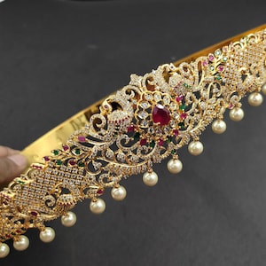 CZ gold plated Vaddanam / Traditional Indian Wedding Hip belt Indian Gold Waist Temple design Indian waist belt wedding Bridal Kamarbandh
