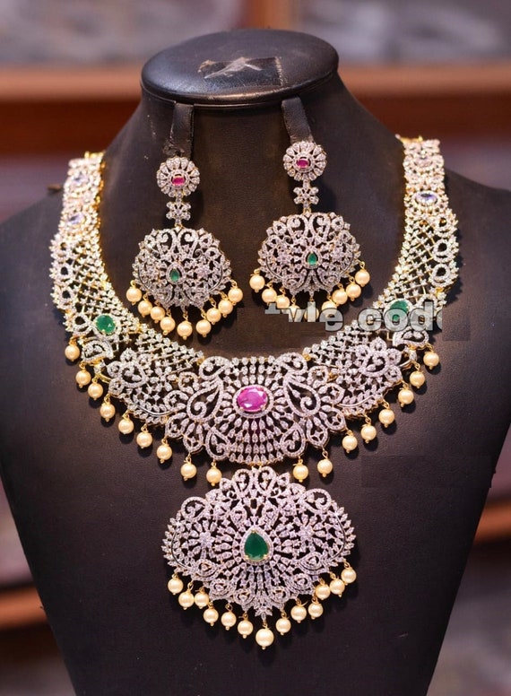 American Diamond Studded Indian Bridal Necklace Set