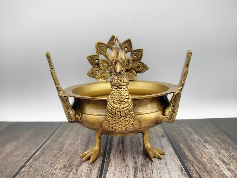 Indian Traditional Peacock Design Brass Urli Bow