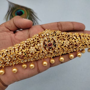 Indian gold Hip chain/Saree Challa Kamarbandh/Kamarpatta Belly Hip Chain/CZ WaistBelt/Gold saree belt/Indian Jewelry/vaddanam/waist chain.