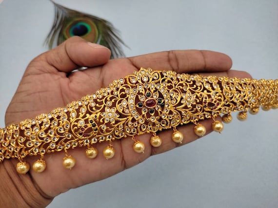 Indian Gold Hip Chain/saree Challa Kamarbandh/kamarpatta Belly Hip Chain/cz  Waistbelt/gold Saree Belt/indian Jewelry/vaddanam/waist Chain -  Sweden