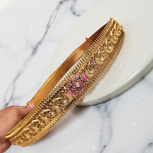 CZ gold plated Vaddanam / Traditional Indian Wedding Hip belt Indian Gold Waist Temple design Indian waist belt wedding Bridal Kamarbandh