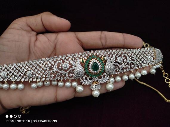 Two-tone GJ Polish White Hip Chain/indian Hip Belt/emerald Hip Chain/ruby  Waist Belt/vaddanam/ad Peacock Belly Belt/saree Challa Kamarbandh 