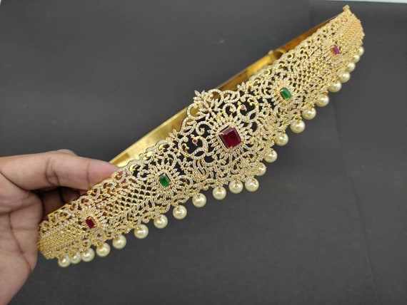 Bridal Ruby Emerald CZ Hip Belt/women Gold Hipbelt/white Waist Belt/south  India Hip Belt/saree Hip Belt/india Wedding Jewelry/india Vaddanam -   Canada