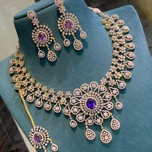 CZ Diamond Necklace / Statement Jewelry/ Statement Necklace/ Elegant Jewelry/ Unique Jewelry/ Indian Jewelry/ CZ choke