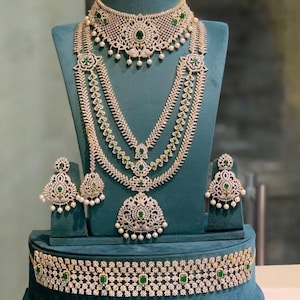 Bridal Simple Necklace, Bridal Crystal Necklace,  CZ Wedding Jewelry Set, Bridal Jewelry, South Indian jewellery, wedding jewellery.