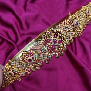 Adult size India hip belt/Gold waist belt/CZ vaddanam/Ruby hip belt/one gram gold Kamar band/saree gold belt/ Stone bridal wedding hip belt