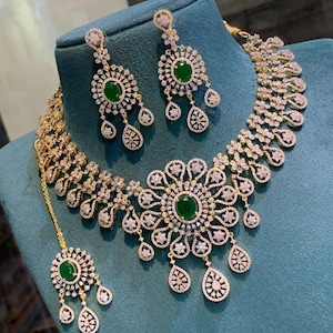 CZ Diamond Necklace / Statement Jewelry/ Statement Necklace/ Elegant Jewelry/ Unique Jewelry/ Indian Jewelry/ CZ choke