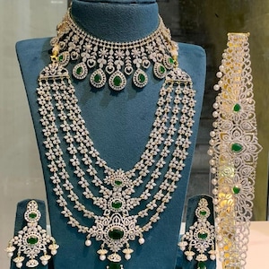 Bridal Simple Necklace, Bridal Crystal Necklace,  CZ Wedding Jewelry Set, Bridal Jewelry, South Indian jewellery, wedding jewellery.