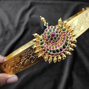 Kempu locket gold hip belt/one gram gold waist belt/emerald gold hipbelt/India traditional hipbelt/Antique hip belt/Sash gold belt/gold belt