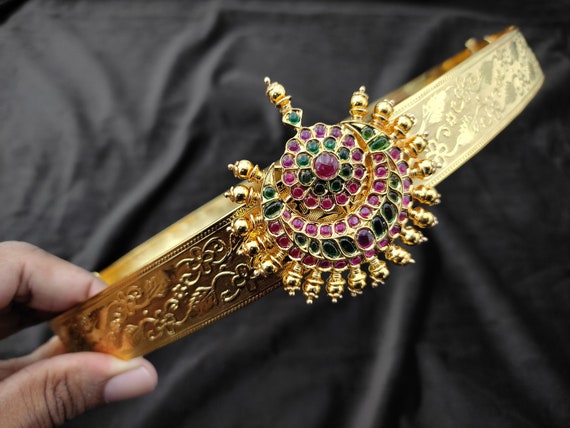 Kempu Locket Gold Hip Belt/one Gram Gold Waist Belt/emerald Gold Hipbelt/india  Traditional Hipbelt/antique Hip Belt/sash Gold Belt/gold Belt -  Hong  Kong