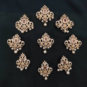 India CZ gold Hair clip set/India hair decor/9 Hair braid clip/South Indian hair jada nagam/Bridal Jada billalu/Hair choti/kondai decoration