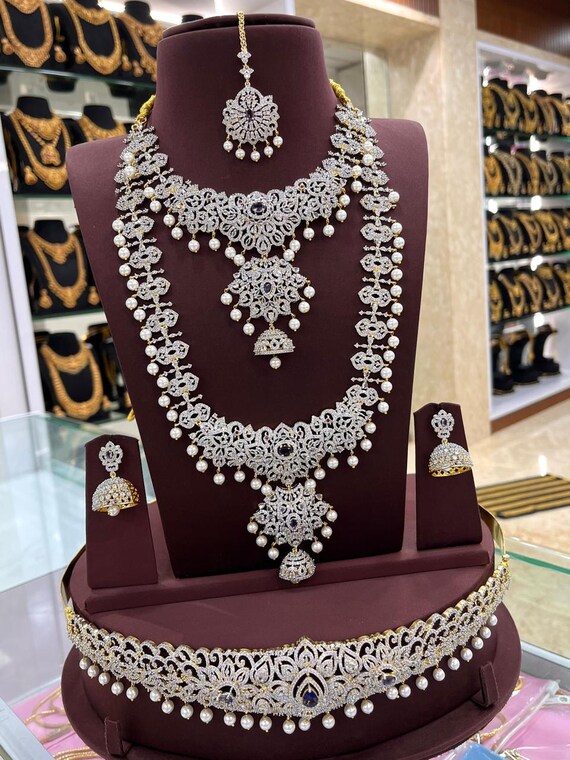 Emerald & AAA Diamond Bridal Necklace Set, Gold Plated Indian