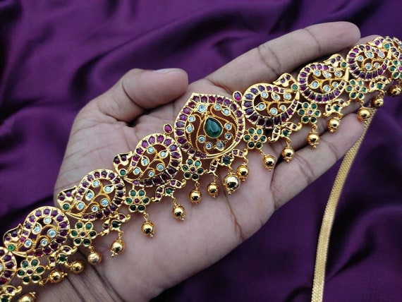 South Indian Hip Chain/saree Challa Kamarbandh/kamarpatta Belly Hip Chain/cz  Waistbelt/gold Saree Belt/indian Jewelry/vaddanam/waist Chain. 