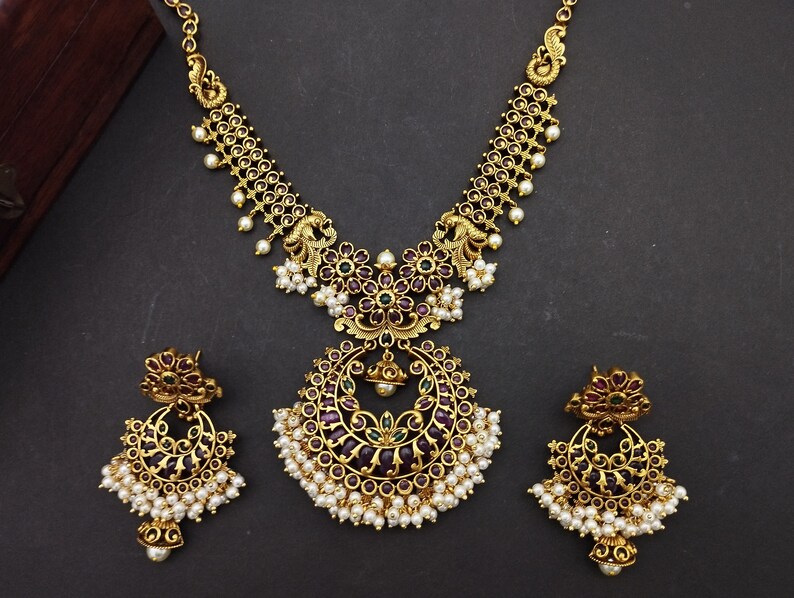 Indian Necklace Set Kempu Necklace Set Gold Plated Indian - Etsy