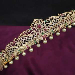 Vaddanam, Indian waist belt, Vaddanam, Matte Finish Indian waist belt, Kamar band, CZs & Ruby Traditional Jewelry.