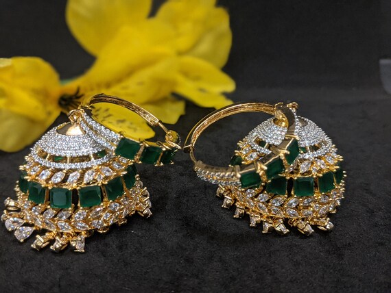 Gold Diamond Jhumki big Jhumka cz Jhumka indian Jewelry pakistani Jewelry indian Bridal Earrings american Diamond Jhumka rose Gold Earrings Etsy