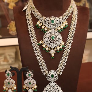 CZ Diamond Necklace set ,Indian Silver Finish AD Necklace Set, American Diamond Necklace Set, Indian Bridal wedding jewellery,ad necklace.