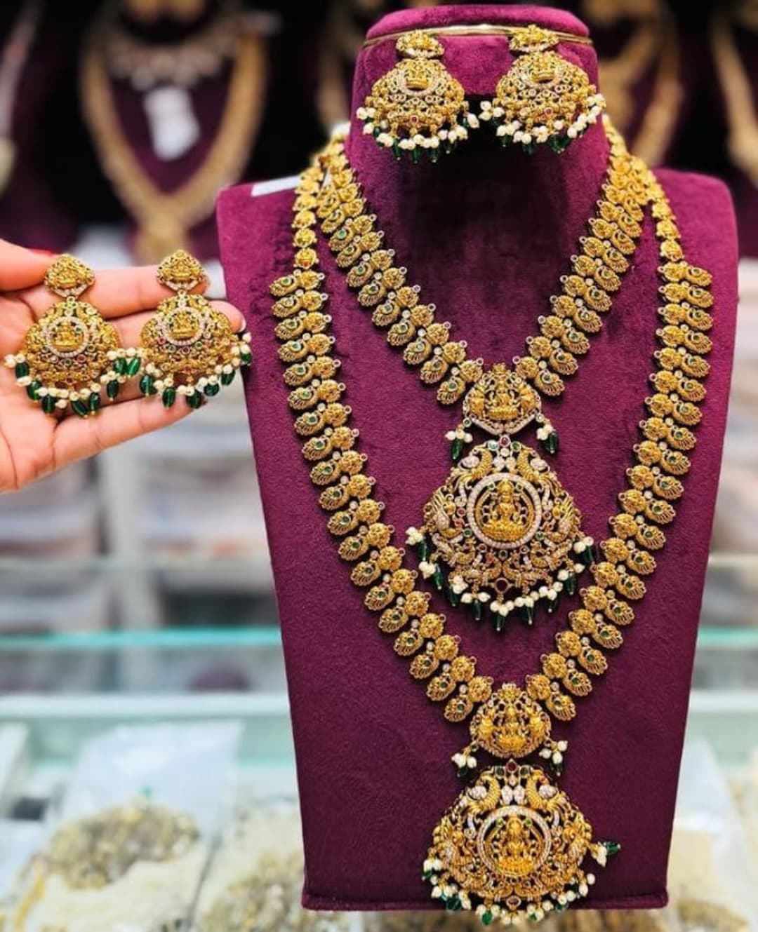 Traditional Gold Plated Temple Jewellery Set With Necklace and Earrings ...