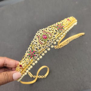India kempu matt finish gold plated Hip chain/Saree Challa Kamarbandh/Kamarpatta Belly Hip Chain/CZ WaistBelt/Gold saree belt/Indian Jewelry