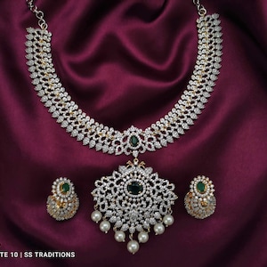 Bridal Necklace Set/India jewelry/Bridal jewelry/Ruby Studded American Diamond Necklace/Pakistan Jewelry/Statement Necklace/CZ Jewelry Set