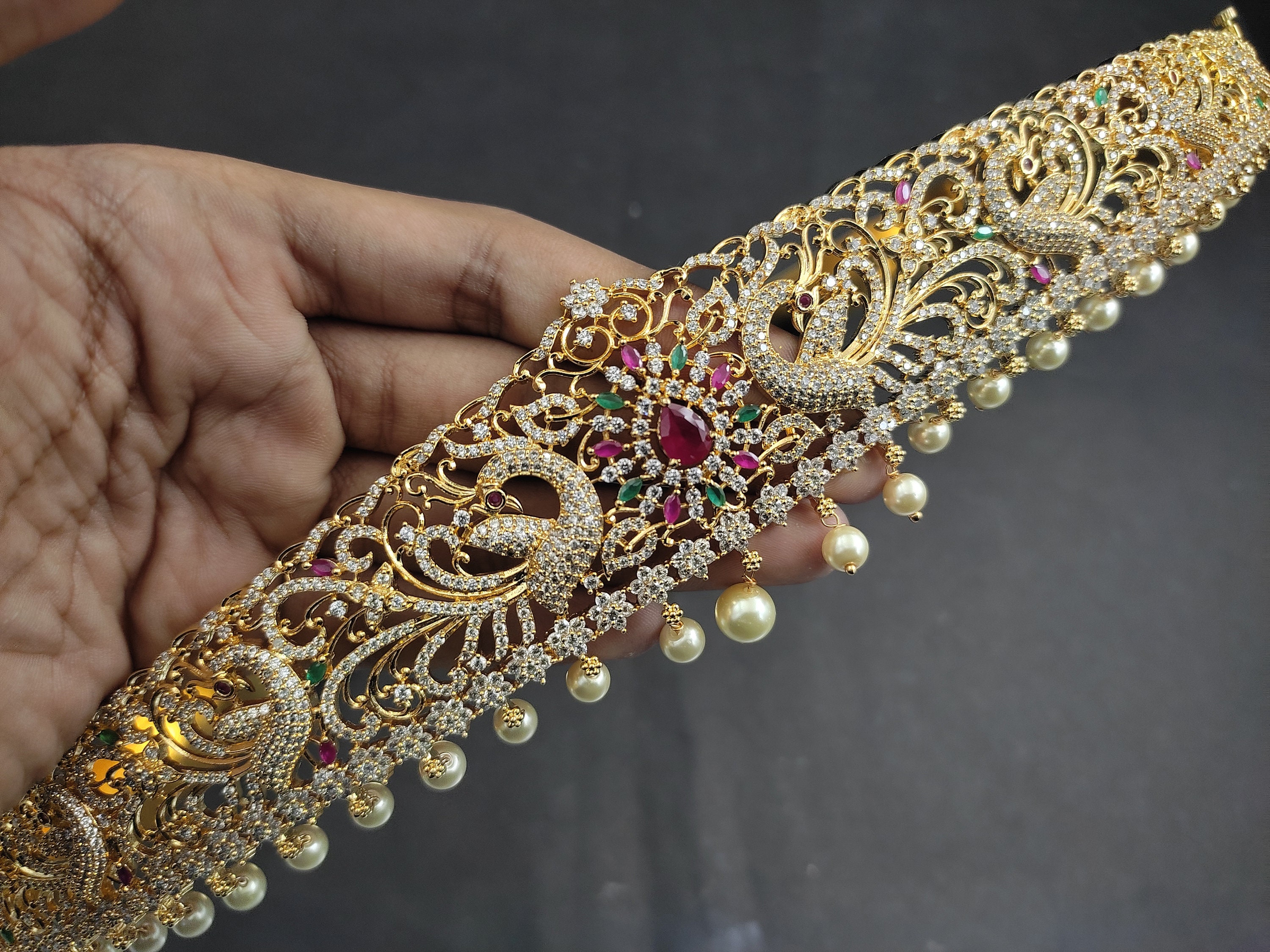 Indian Bridal Hip belt/peacock belly belt/Saree Challa Kamarbandh/Kamarpatta  Hip Chain/CZ Waist Belt/traditional Jewelry/vaddanam/waist belt -   Portugal
