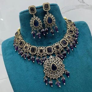 Zircon Necklace Set |American Diamond Necklace Set| CZ Necklace| Reception Jewelry| Bollywood Jewelry| Ad Choker necklace.