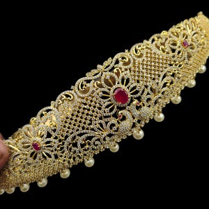 Elegant Peacock Design Gold Plated Waist Belt | Traditional Indian Kamarband with Pearl Accents | Bridal Jewelry, Temple Jewelry.