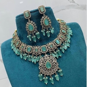 Zircon Necklace Set |American Diamond Necklace Set| CZ Necklace| Reception Jewelry| Bollywood Jewelry| Ad Choker necklace.