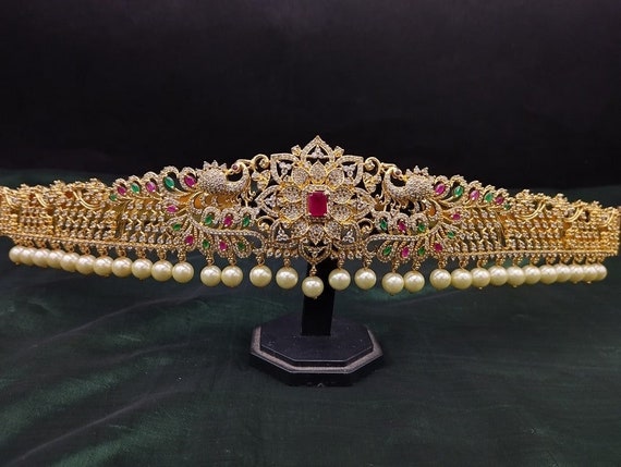 South Indian Hip Chain/saree Challa Kamarbandh/kamarpatta Belly Hip Chain/cz  Waistbelt/gold Saree Belt/indian Jewelry/vaddanam/waist Chain 