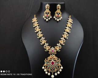 Collana Girocollo Lunga Indiana Oro Placcato - Set Gioielli Bollywood Per Sposa, Matrimonio, Tempio. Fatto A Mano In India!