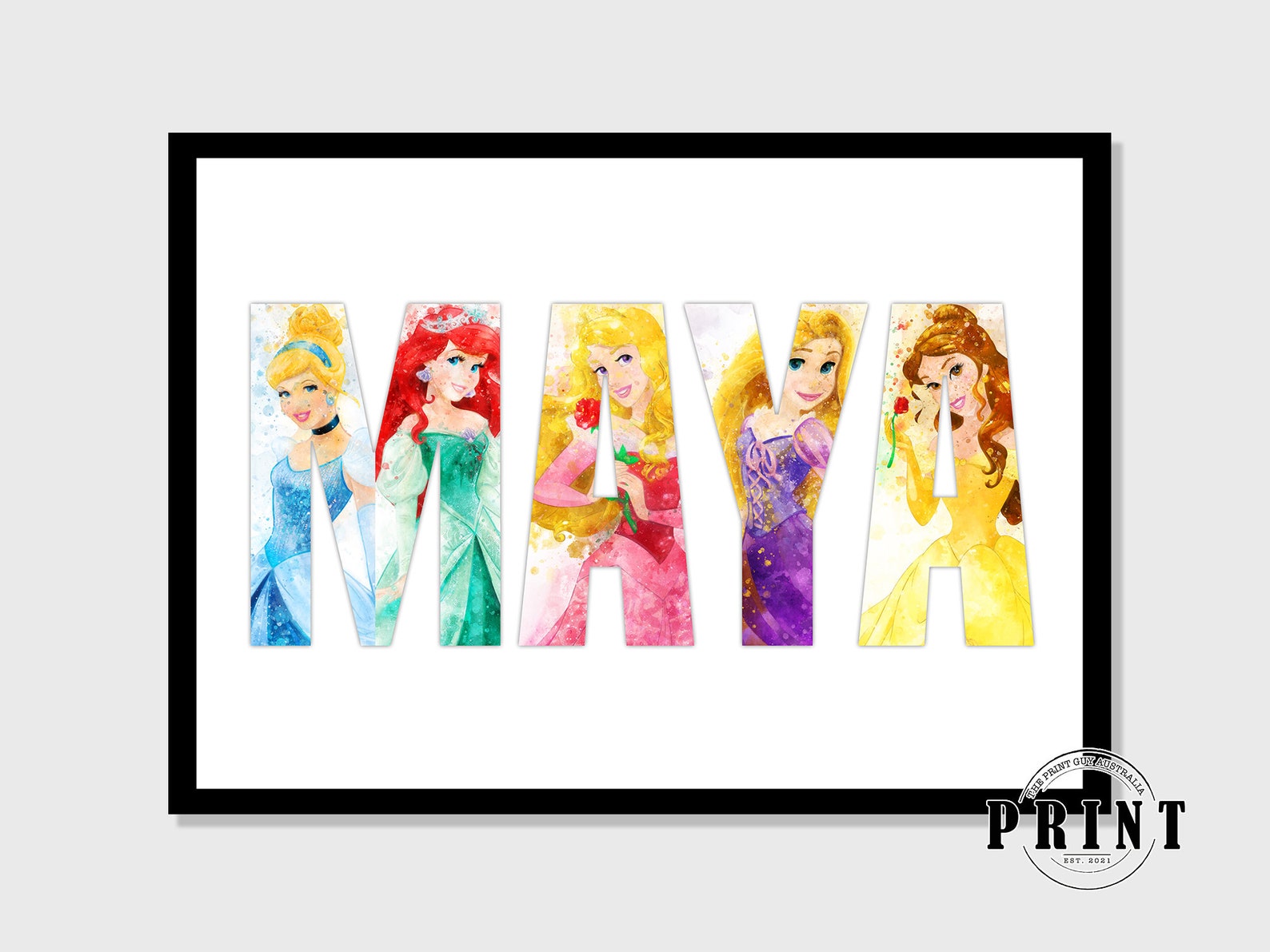 PRINCESS Personalised Disney Princess Name Print Kids Name | Etsy