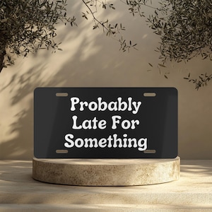 Probably Late License Plate, Hilarious Novelty Car Tag, Sarcastic Auto Accessory Gift, Humorous Car Decoration, Vehicle License Sign, Plate