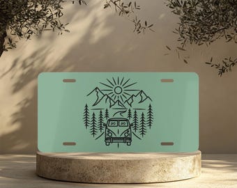 Mountain Van Aluminum Vanity Plate, Road Trip Gift
