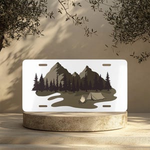 Mountains License Plate - Scenic Peaks Decor, Wanderlust Front License Plate, Cute Mountain Vanity Plate, Camping
