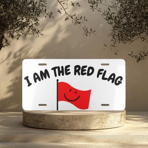 Red Flag License Plate, Red Flag Design - Car Accessory, Vehicle Decor, Personalized, Custom Front License Plate, Car Decoration, Vanity